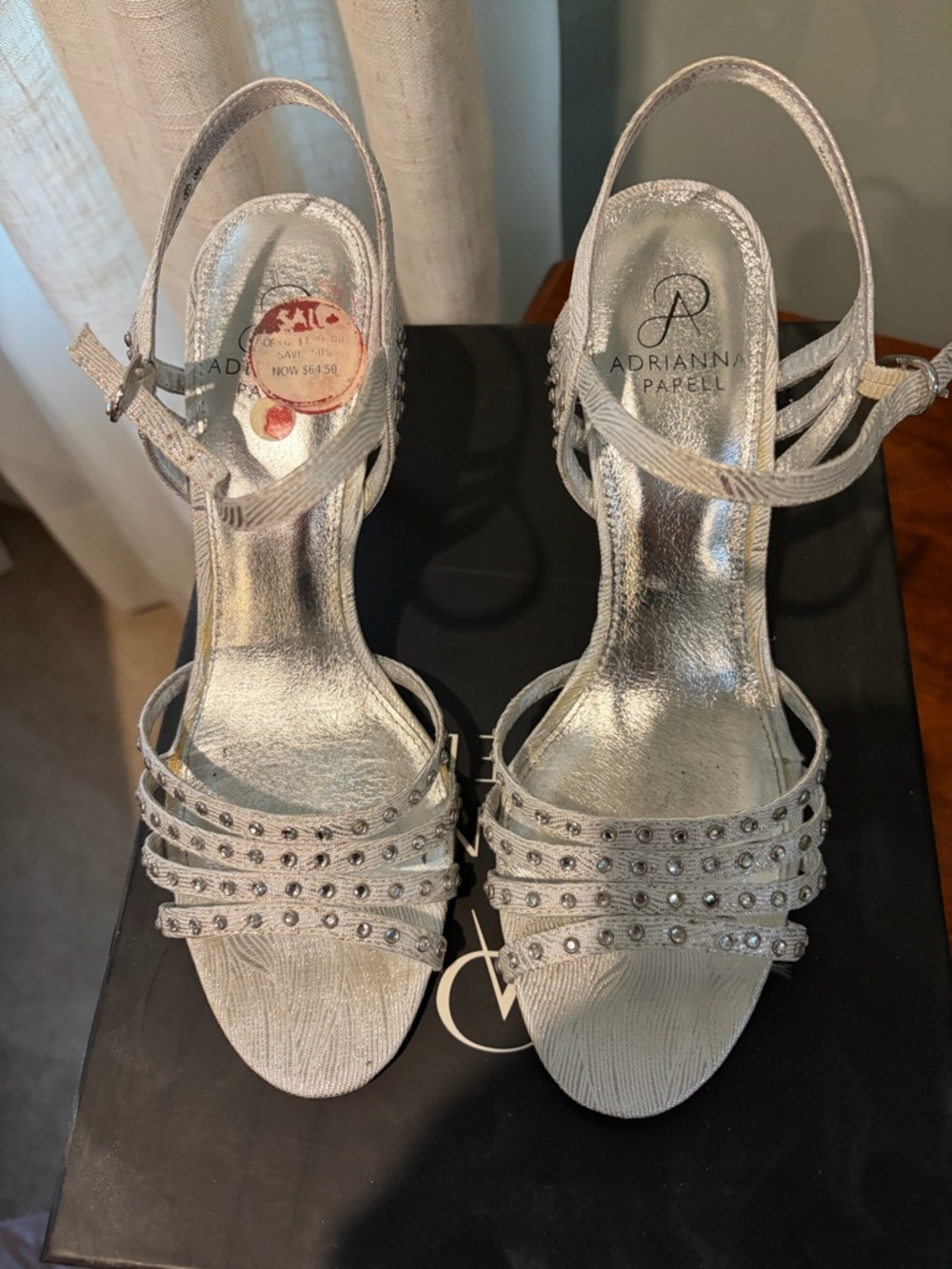 Adrianna Papell Silver Studded Strappy Heels